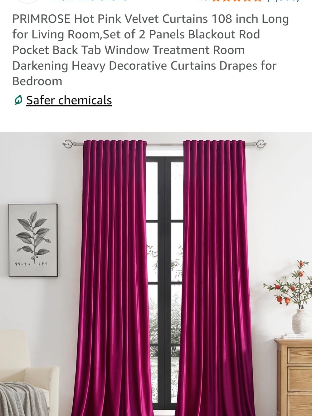 Hot Pink Velvet Blackout Curtains - Set of 2